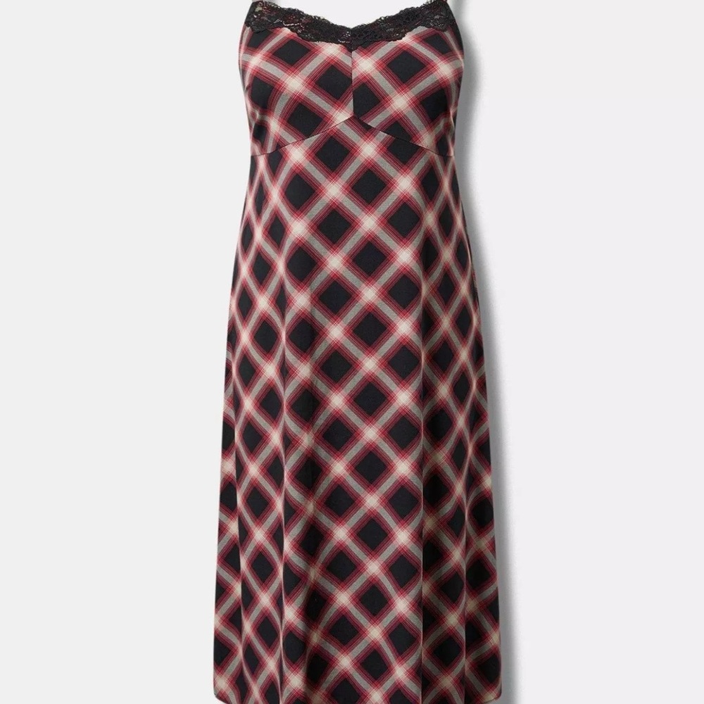 Plaid Lace-Trim Cami Dress